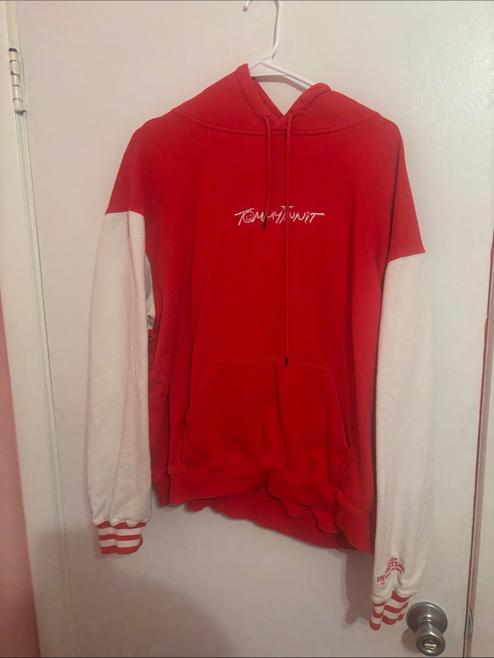 Tommy Innit Red & White Hooded Sweatshirt
